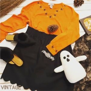Embroidered Anthropologie Style Halloween Cat Top